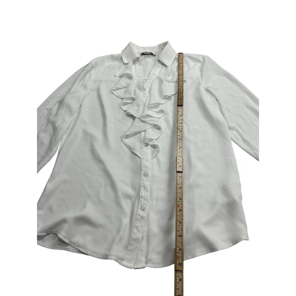 Calvin Klein White Ruffled Button-Down Blouse XS - Picture 6 of 12